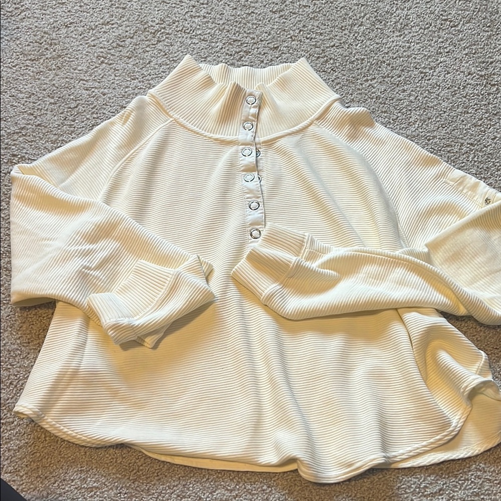 Cream Ribbed Button-Up Sweater